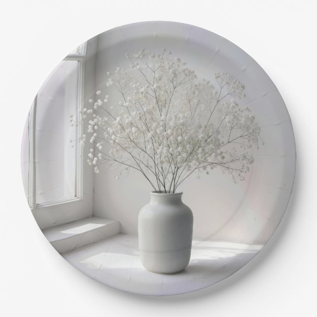 Plato De Papel Baby's Breath Bouquet In White Vase (Anverso)
