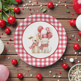 Plato De Papel Baby's Cherry First Red Gingham Birthday