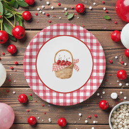 Plato De Papel Baby's Cherry First Red Gingham Birthday