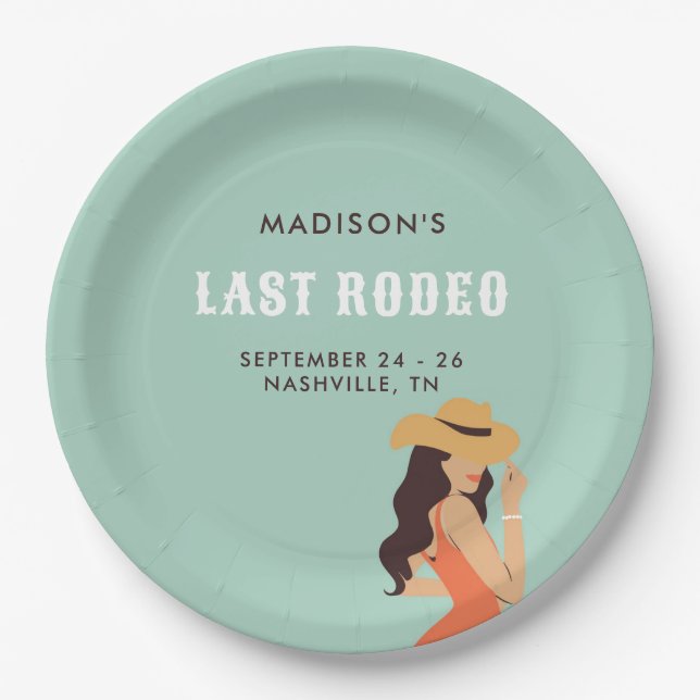 Plato De Papel Bachelor verde rosa rosa del último rodeo (Anverso)