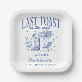 Plato De Papel Bachelorette Coastal Fiesta de cócteles Moderno Az