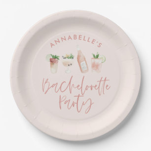 Plato De Papel Bachelorette de cóctel moderno y rosa