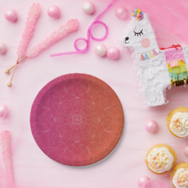 Plato De Papel Bachelorette Fiesta rosa y Naranja obmbré colorido