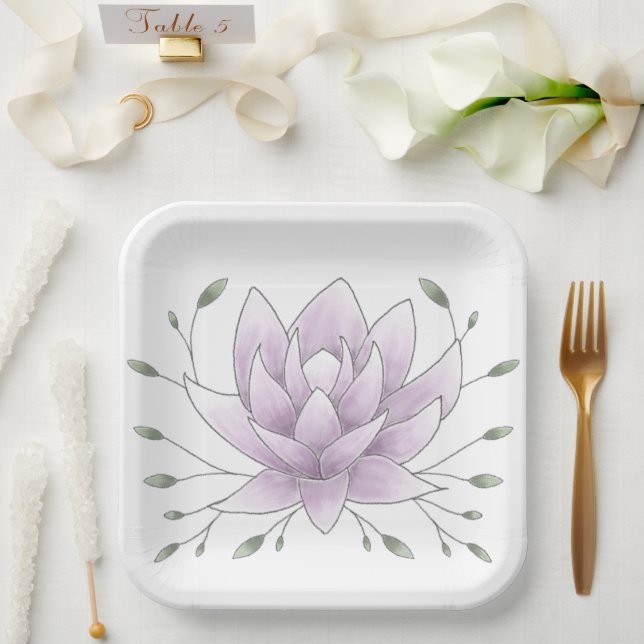 Plato De Papel Bachelorette Leaf y Pink Lotus Fiesta (Boda)