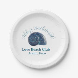 Plato De Papel Bachelorette party beach club blue sea shell name 
