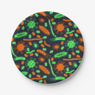 Plato De Papel Bacteria Brillante Microorganismo naranja verde tó