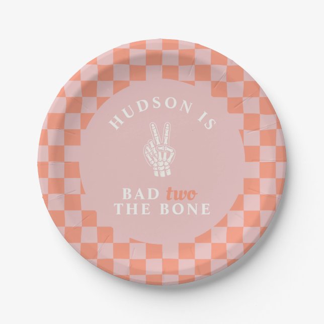 Plato De Papel Bad TWO The Bone Pink Second Birthday (Anverso)