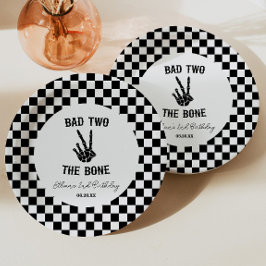 Plato De Papel Bad Two The Bone Skeleton Segundo Fiesta de Cumple