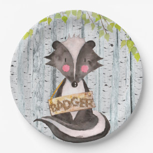 Plato De Papel Badger- Amigos de Woodland - ilustracion acuarela