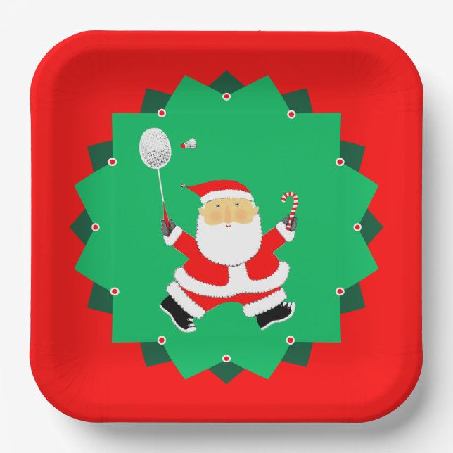 Plato De Papel Bádminton de Navidad (Anverso)