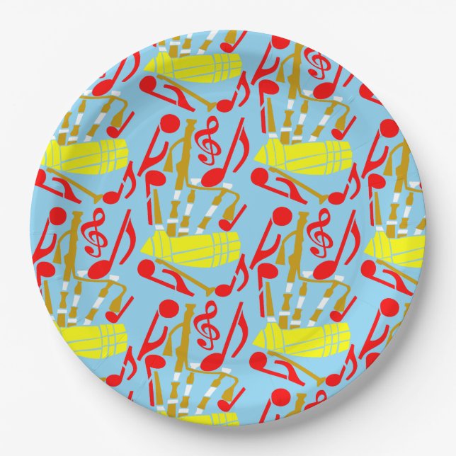 Plato De Papel Bagpipes Music Notes (Anverso)