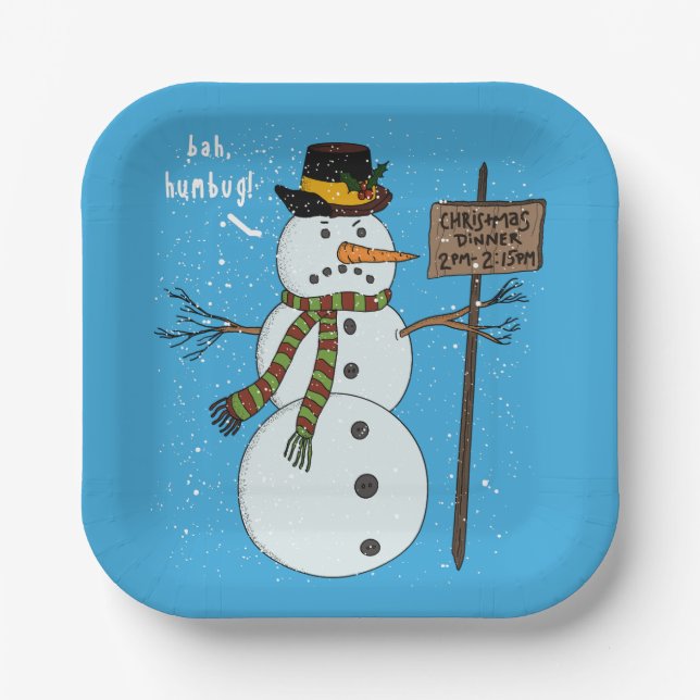 Plato De Papel Bah Humbug Grumpy Navidades Snowman Introvert (Anverso)