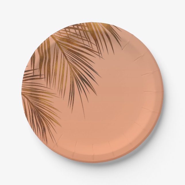 Plato De Papel Bahama Breeze Bronze Palm Coral Peach Boda (Anverso)