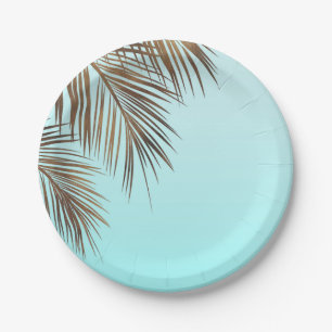 Plato De Papel Bahama Breeze Palma de Cobre Aqua Mar Azul Boda