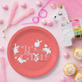 Plato De Papel ¡Bailar conejitos es un Chica! Baby Shower rosa