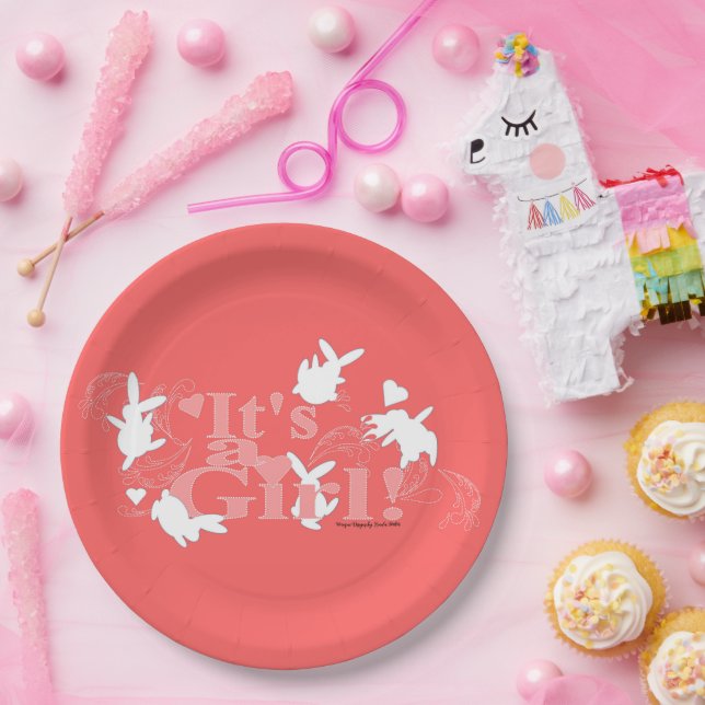 Plato De Papel ¡Bailar conejitos es un Chica! Baby Shower rosa (Fiesta)