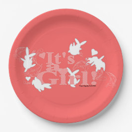 Plato De Papel ¡Bailar conejitos es un Chica! Baby Shower rosa