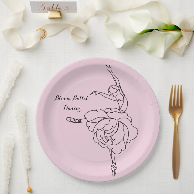 Plato De Papel Bailarín de ballet con toque floral personalizado (Boda)