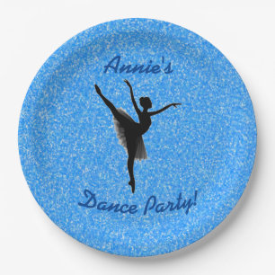 Plato De Papel Bailarina Baile Brillo Azul