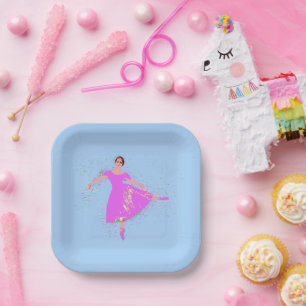 Plato De Papel Bailarina de baloncesto con vestido rosa magenta