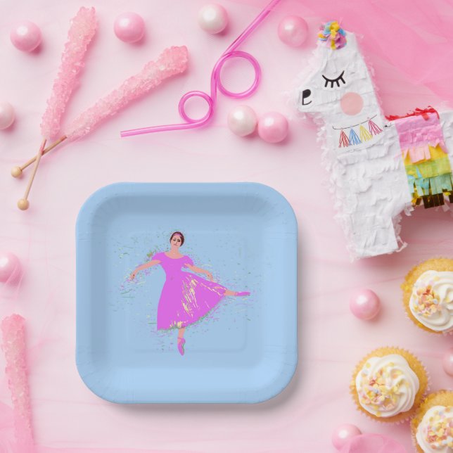 Plato De Papel Bailarina de baloncesto con vestido rosa magenta (Fiesta)