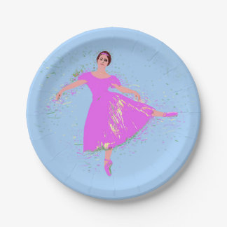 Plato De Papel Bailarina de baloncesto con vestido rosa magenta