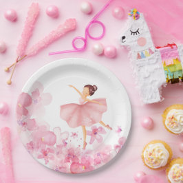 Plato De Papel Bailarina Rosa Combinada