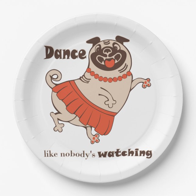 Plato De Papel Baile como si nadie viera a Pug Chica (Anverso)