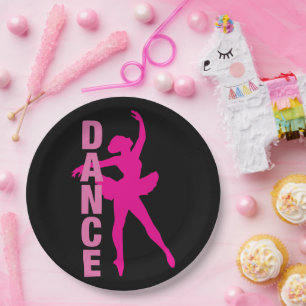 Plato De Papel Baile de bailarina rosa caliente para niñas