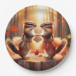 Plato De Papel Baile de Chipmunks en otoño