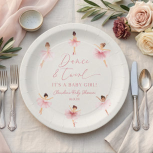 Plato De Papel Baile y Gira Ballarinas Rosa Ballet Baby Shower