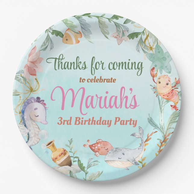 Plato De Papel Bajo el agua del mar Cumpleaños (Anverso)