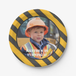 Plato De Papel Bajo el ataque de cumpleaños de un niño de constru
