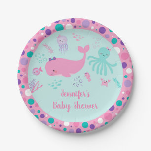 Plato De Papel Bajo el Baby Shower Náutico Rosa Púrpura