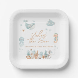 Plato De Papel Bajo el cumpleaños del mar