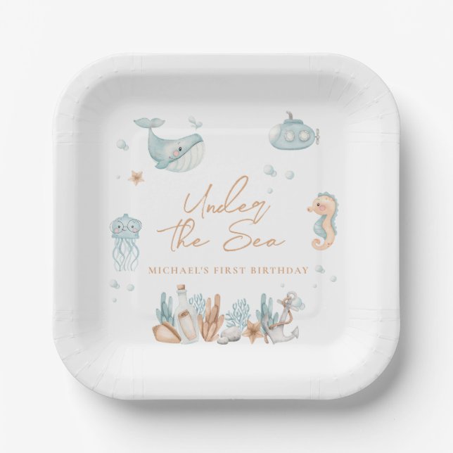 Plato De Papel Bajo el cumpleaños del mar (Anverso)