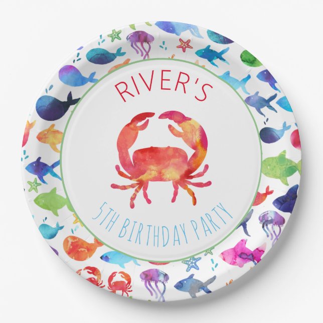 Plato De Papel Bajo el mar Arcoiris Fish Birthday Baby Shower (Anverso)