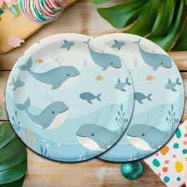 Plato De Papel Bajo el mar Ballenas y Peces Niños
