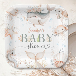 Plato De Papel Bajo el mar Chica Baby Shower Océano rosa