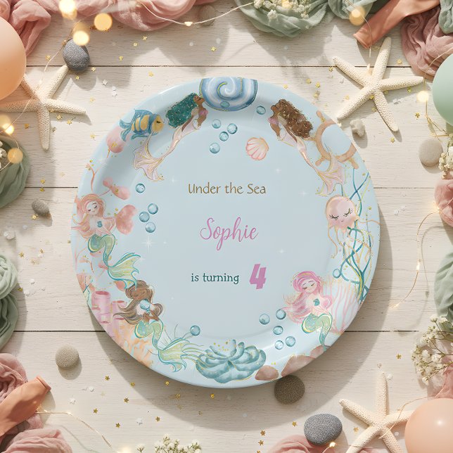 Plato De Papel Bajo el mar cumpleaños de las Sirenas (Subido por el creador)