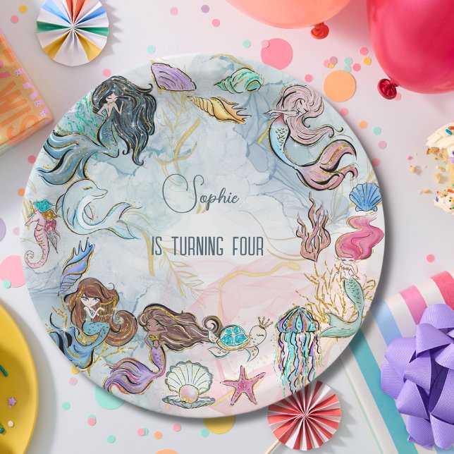Plato De Papel Bajo el mar cumpleaños de las Sirenas (Subido por el creador)