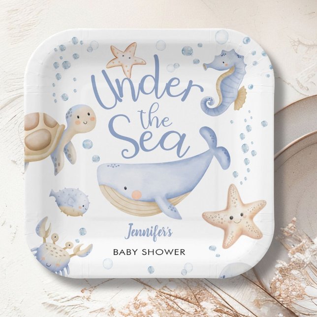 Plato De Papel ¡Bajo El Mar! Cute Blue Boy Baby Shower (Subido por el creador)