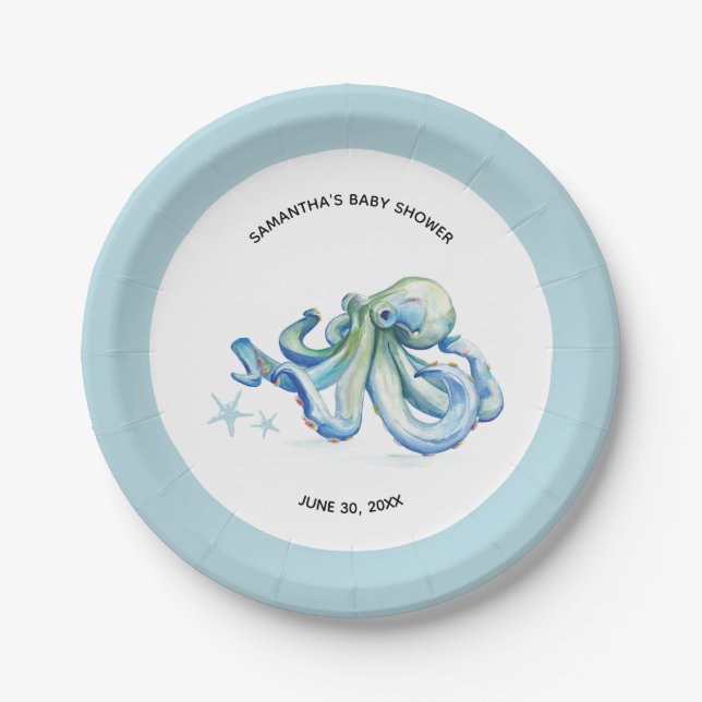 Plato De Papel Bajo el mar el pulpo azul (Anverso)