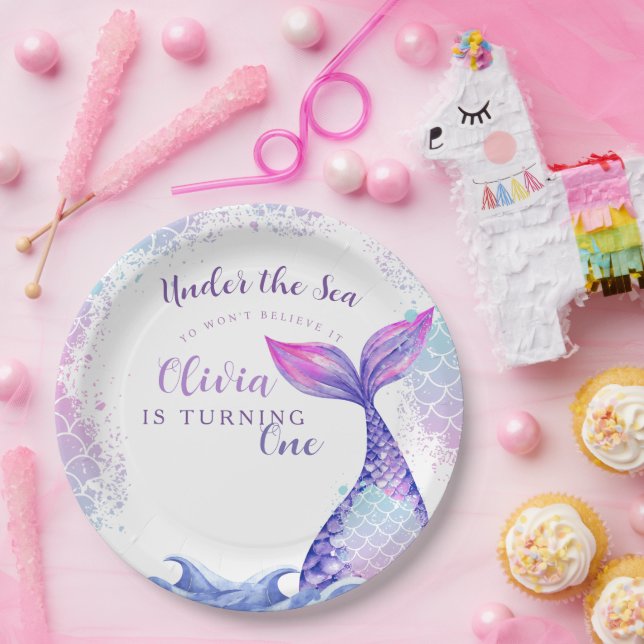 Plato De Papel Bajo el mar Fiesta de primer cumpleaños Cute azul  (Fiesta)
