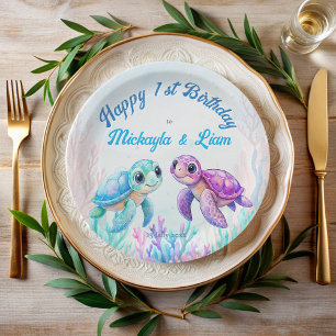 Plato De Papel Bajo el mar la tortuga acuática es el cumpleaños d