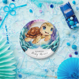 Plato De Papel Bajo el mar Pastel de la tortuga Baby Shower