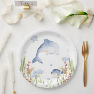 Plato De Papel Bajo la decoración de Sea Fiesta, cumpleaños de de