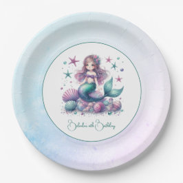 Plato De Papel Bajo la Fiesta del Cumpleaños de la Sirena de Mar