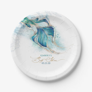 Plato De Papel Bajo la sirena marítima, Baby Shower temática