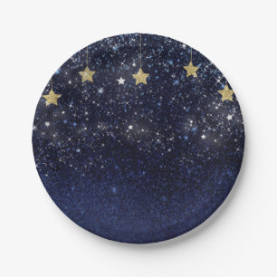 Plato De Papel Bajo las estrellas Starry Night Gold Blue Prom Fie